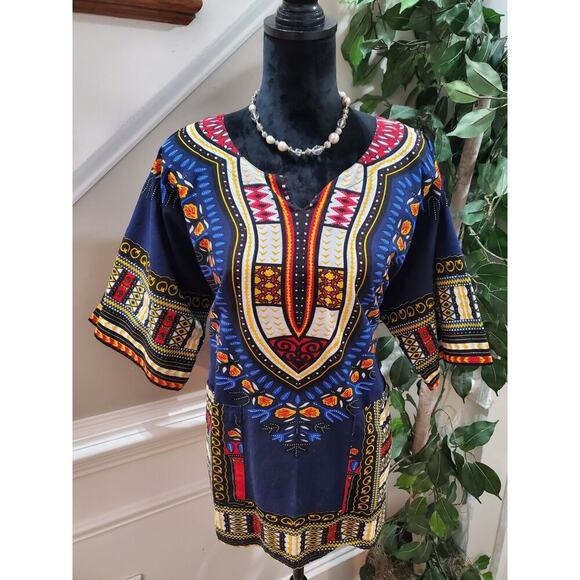 It Girl Women's African Print Cotton Sweetheart Neck Long Sleeve Blouse 2X - Picture 2 of 12